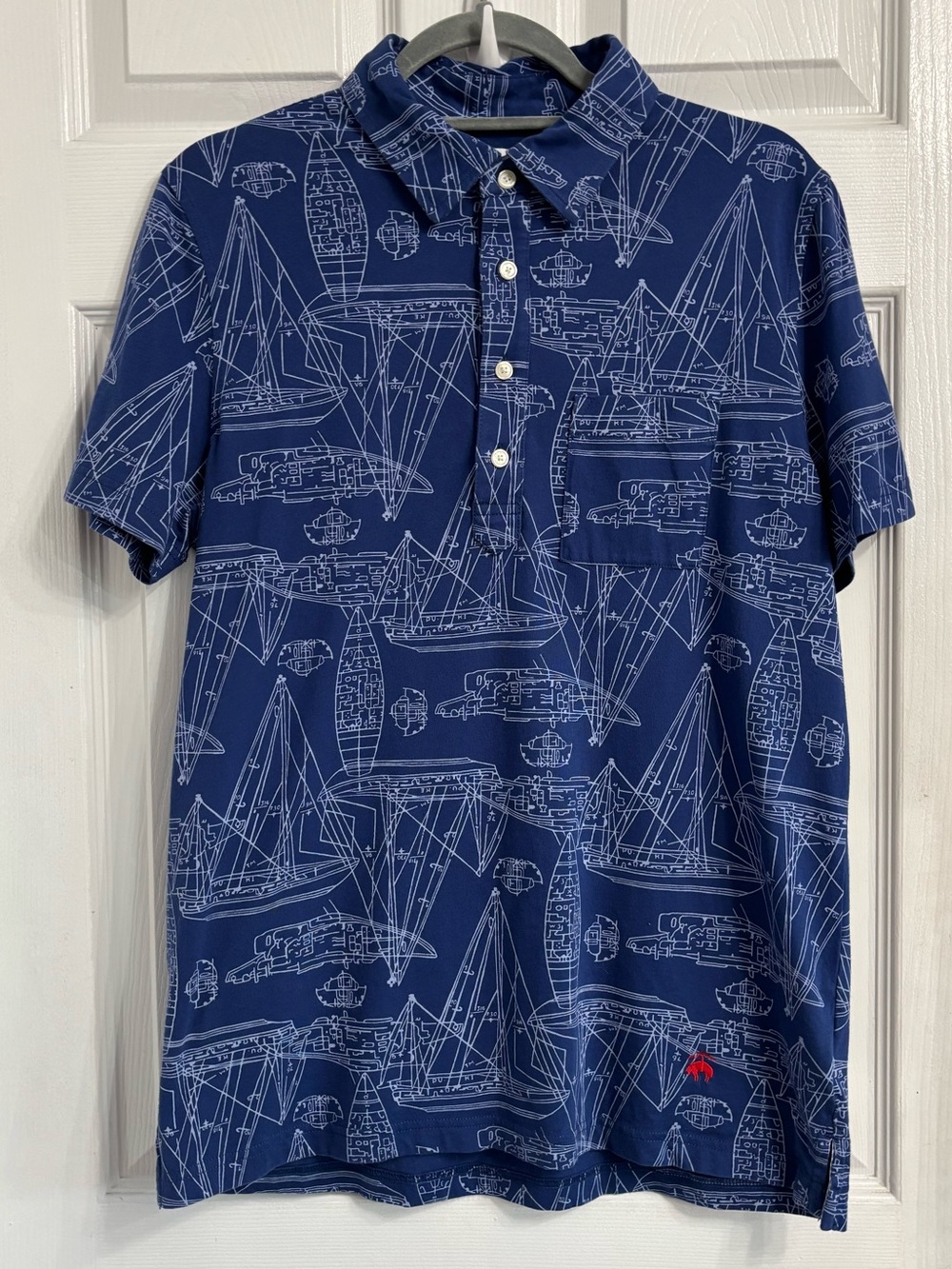 Brooks Brothers Men's Blue Nautical Boat Print Short Sleeve Polo Medium